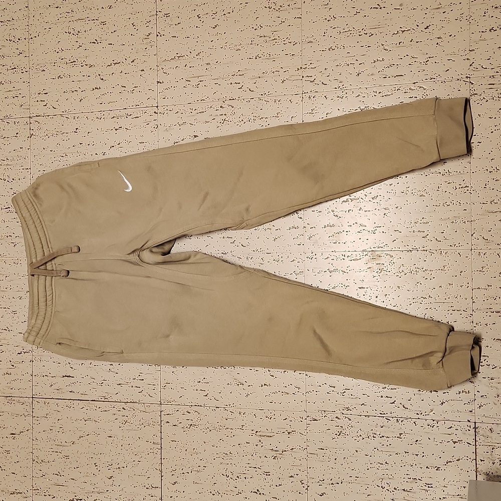 Nike Swoosh Beige Tan Embroidered Logo Tapered Jogger Sweat Pants